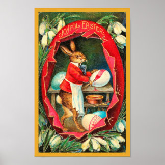Poster Peinture Oeufs de Pâques Rouge Vintage Pâques