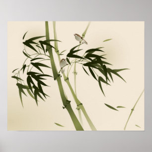 Poster Peinture orientale de style, branches en bambou