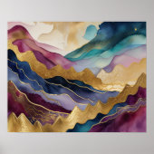 Poster Peinture Paysage Abstrait Or Bleu pourpre (Devant)