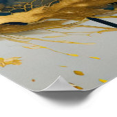 Poster Peinture Paysage Abstrait Or Bleu Vert (Coin)