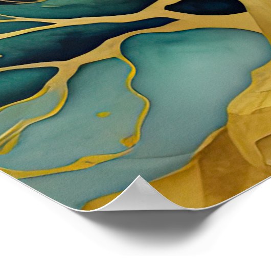 Poster Peinture Paysage Abstrait Or Bleu Vert II (Coin)