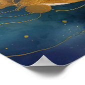 Poster Peinture Paysage Abstrait Or Pêche Bleu (Coin)