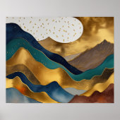 Poster Peinture Paysage Abstrait Or Rouille Bleu (Devant)