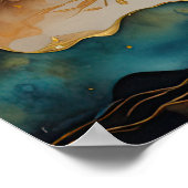 Poster Peinture Paysage Abstrait Or Rouille Bleu (Coin)