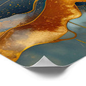 Poster Peinture Paysage Abstrait Or Rouille Bleu (Coin)