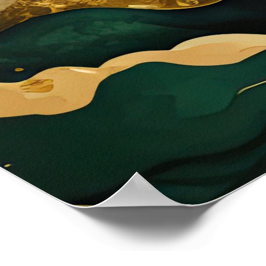 Poster Peinture Paysage Abstrait Vert or (Coin)