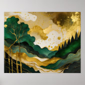 Poster Peinture Paysage Abstrait Vert or (Devant)