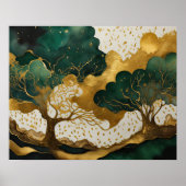 Poster Peinture Paysage Abstrait Vert or (Devant)