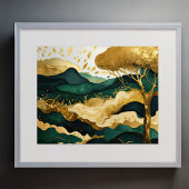 Poster Peinture Paysage Abstrait Vert or