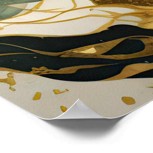 Poster Peinture Paysage Abstrait Vert or (Coin)