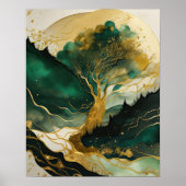 Poster Peinture Paysage Abstrait Vert or (Devant)