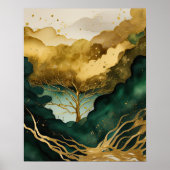 Poster Peinture Paysage Abstrait Vert or (Devant)