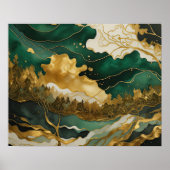 Poster Peinture Paysage Abstrait Vert or (Devant)