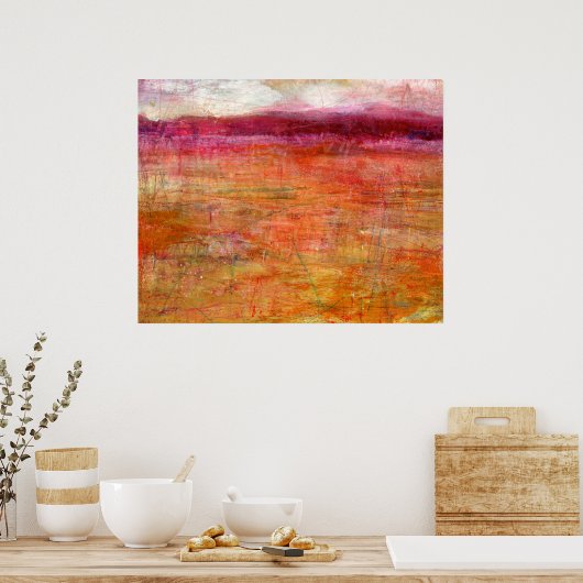 Poster Peinture Paysage Abstraite rose orange (Cuisine)