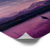 Poster Peinture paysage de montagne violet (Coin)