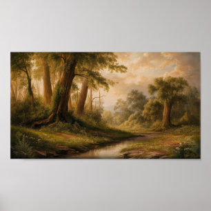 Poster Peinture paysage forestier enchantée