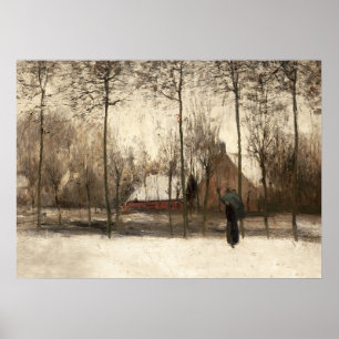 Poster Peinture paysage neigeux, Mur d'hiver Art