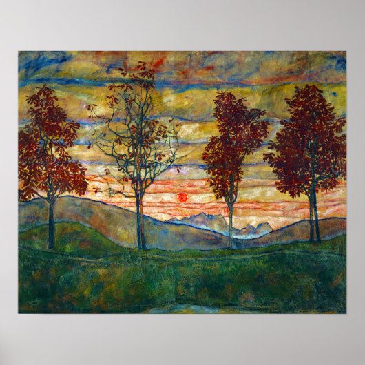 Poster Peinture paysagère de quatre arbres (Devant)