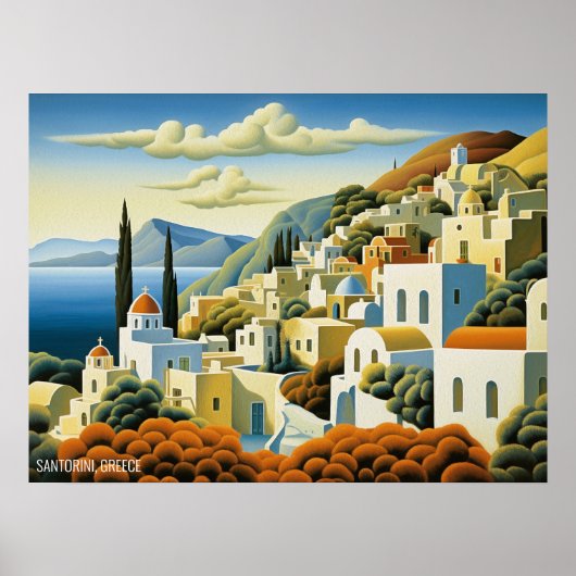 Poster Peinture pétrolière de l'île de Santorin Grèce Voy (Devant)