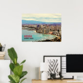 Poster Peinture rétro Hawaii Waikiki Beach (Bureau à domicile)