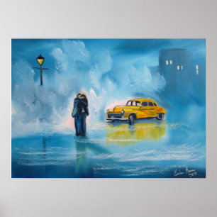 Poster Peinture romantique jaune de couples de jour