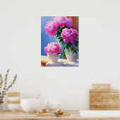 Poster Peinture rose Peony, Peonies Flower Wall Art (Cuisine)