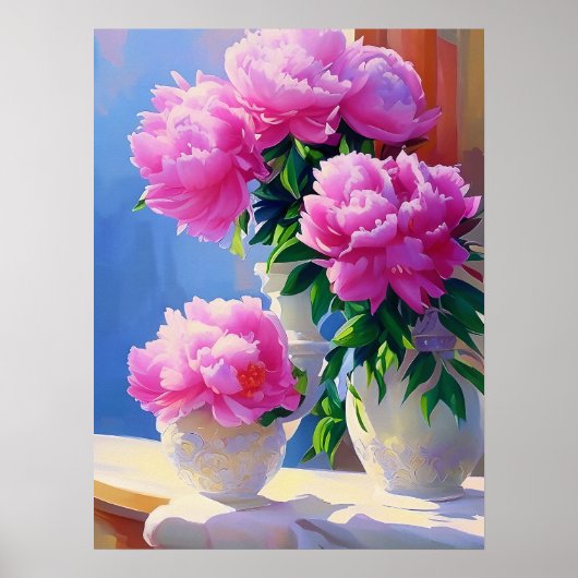 Poster Peinture rose Peony, Peonies Flower Wall Art (Devant)