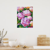 Poster Peinture rose Peony, Peonies Flower Wall Art (Cuisine)