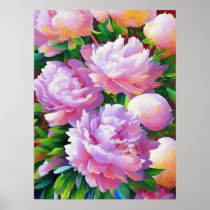 Poster Peinture rose Peony, Peonies Flower Wall Art