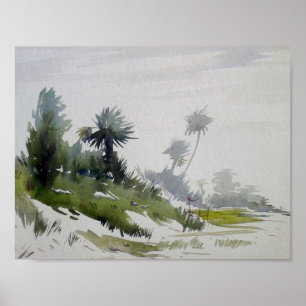 Poster Peinture rurale d'aquarelle de paysage