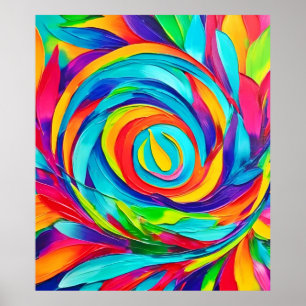 Poster Peinture spirale psychédélique florale vibrante