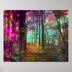 Poster Peinture sur la forêt d'Imaginaire d'un chemin d'o