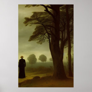 Poster Peinture sur la forêt sombre et verte