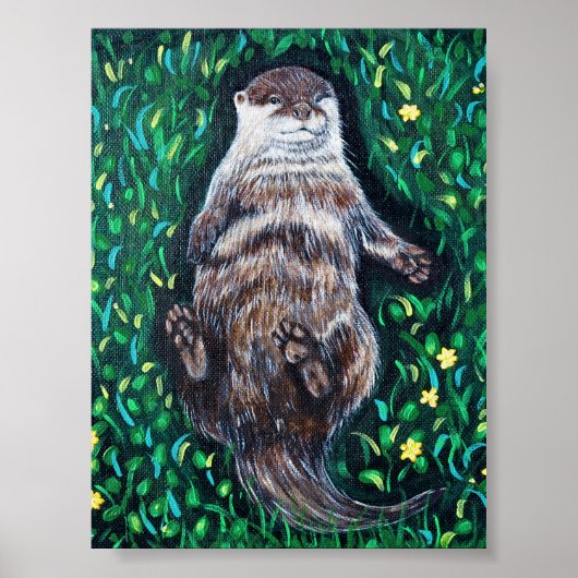 Poster Peinture sur la loutre de rivière relaxante (Devant)