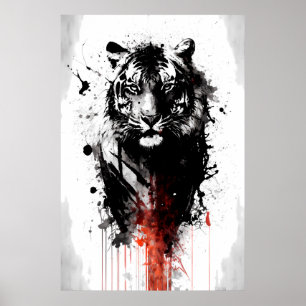 Poster Peinture sur tigre d'encre