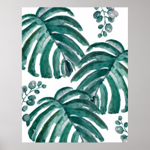 Poster Peinture tropicale à feuilles vertes botaniques