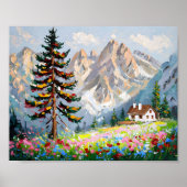 Poster Peinture vibre Montagne Fleur sauvage Art Cabine (Devant)
