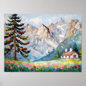 Poster Peinture vibre Montagne Fleur sauvage Art Cabine (Devant)