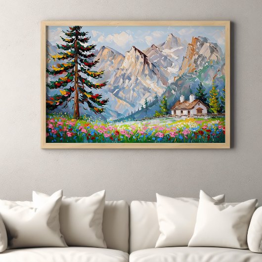 Poster Peinture vibre Montagne Fleur sauvage Art Cabine