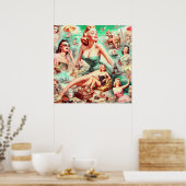 Poster Peinture vintage à l'huile Collage Pin Up (Cuisine)