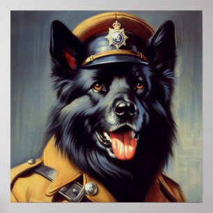 Poster Peinture vintage de berger allemand noir