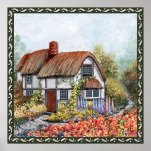 Poster Peinture vintage de cottage de pays de Thached