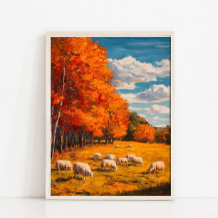 Poster Peinture vintage de mouton, peinture d'art de pays
