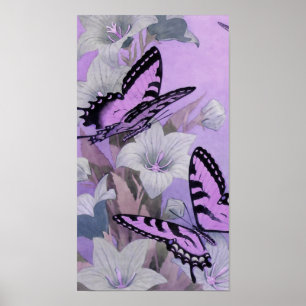 POSTER PEINTURE VINTAGE DE PAPILLONS : BEAU LILAS