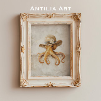 Poster Peinture vintage de pieuvre Mollusque Whimsical Ru