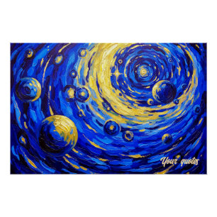 Poster Peinture Vortex Galaxie Céleste Bleu Or Cosmique