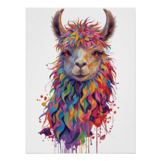 Poster Peinture Whimsical Rainbow Llama