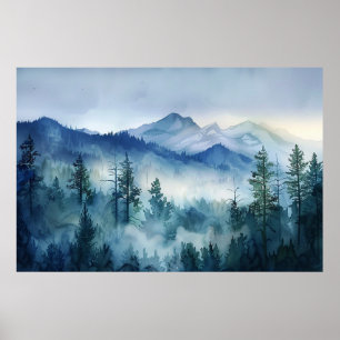 Poster Peintures à l'aquarelle de la montagne Smoky Sleep