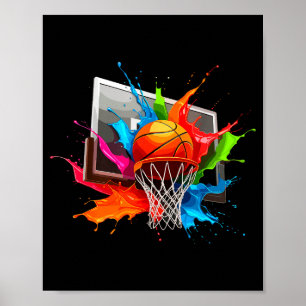 Poster Peintures Colorées Éclaboussant le Ballon de Baske