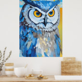 Poster Peintures de portraits de hibou bleu (Cuisine)